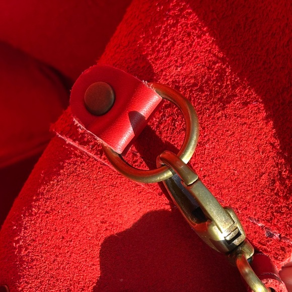 Portland Leather Goods Red Mini Crossbody Tote Smooth Leather Snap Closure - Picture 5 of 11